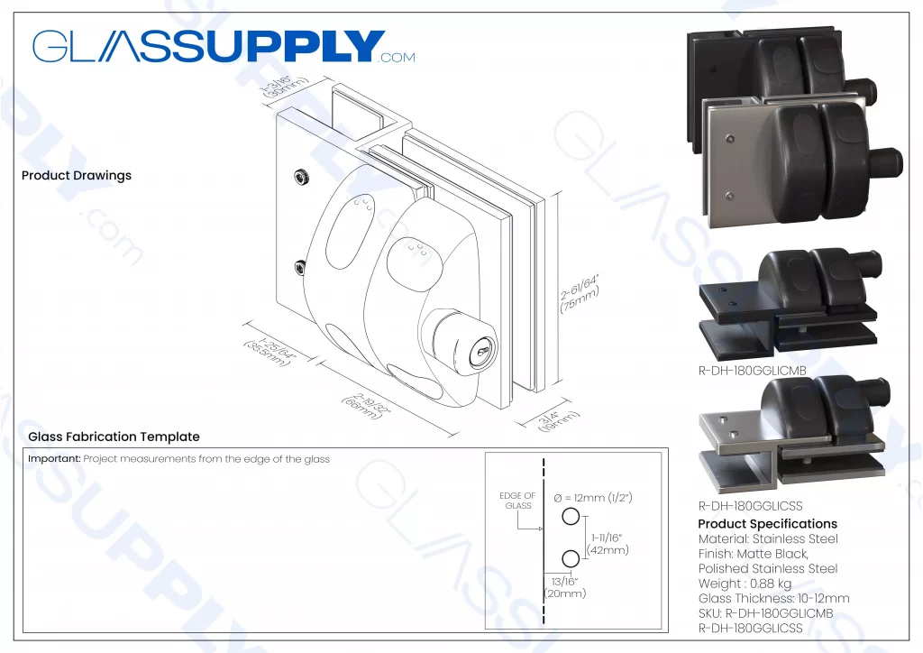 180° Glass to Glass Reverse Latch for Frameless Glass Railing