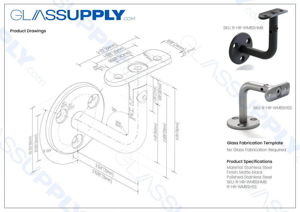 Handrail Wall Mounted Fixed Bracket with Swivel Head