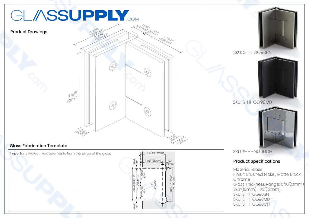 GS 90° Glass to Glass Square Hinge