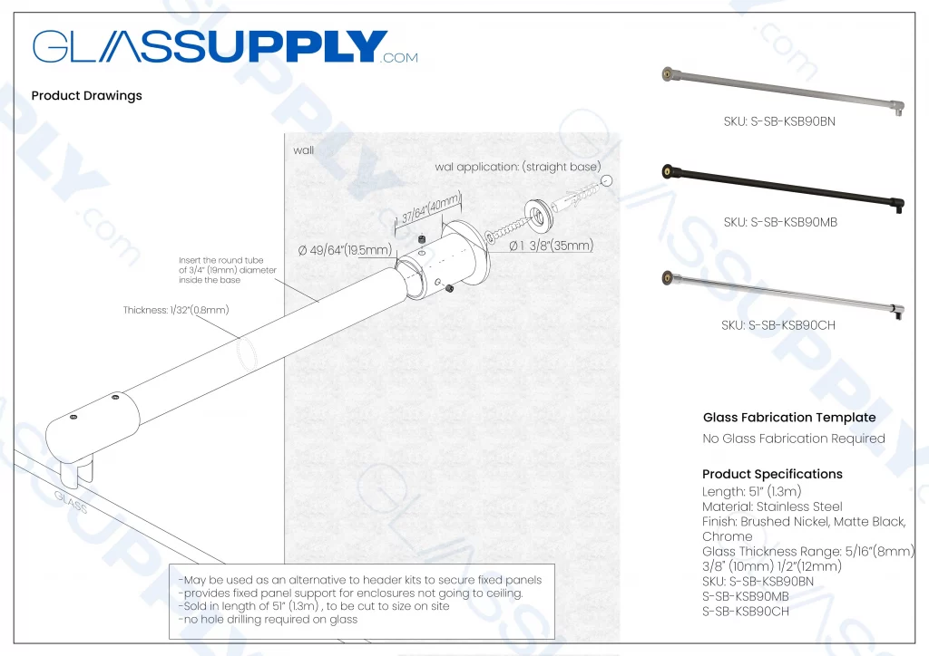 90° Wall Mount Support Bar