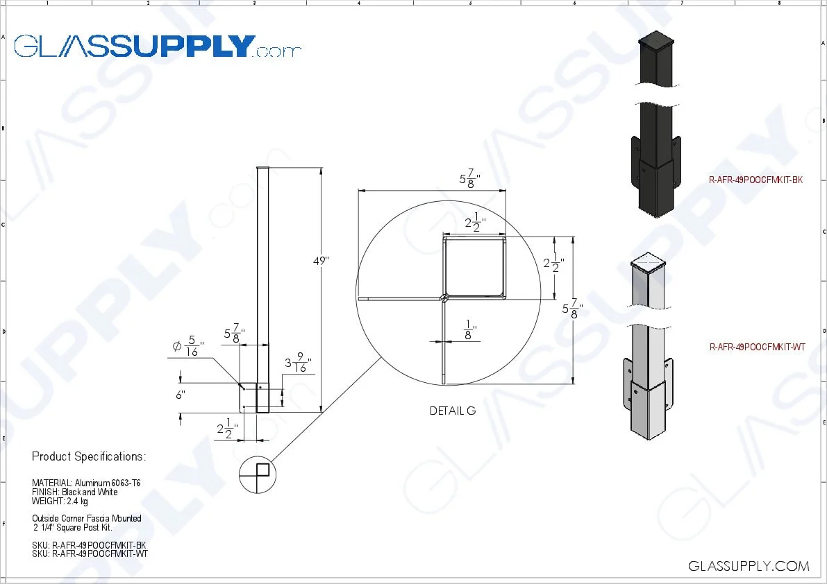 Outside Corner Fascia Mounted 2 1/4" Square Post Kit