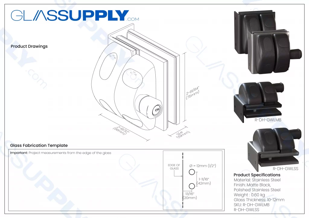 Glass-to-Wall reversible latch for Frameless Glass Railing